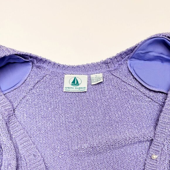 VTG SPRING HARBOR CARDIGAN SWEATER, WOMANS, LARGE, LT PURPLE, FAUX PEARL BUTTONS - Picture 9 of 9